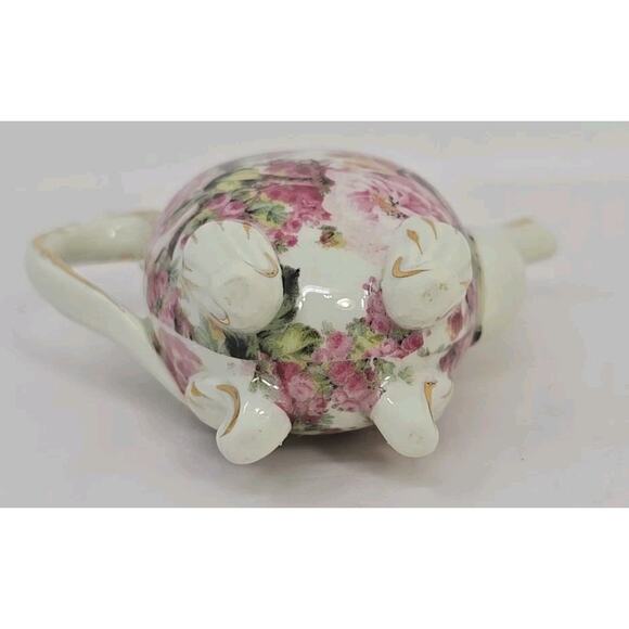 Miniature One Piece Teapot Floral Pink Roses Pattern with Gold, 3.5" PB194 - Picture 6 of 7